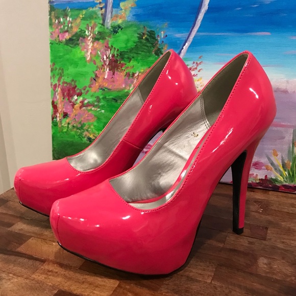 Neon Hot Pink Qupid pumps platform heels Stilettos - Picture 7 of 8